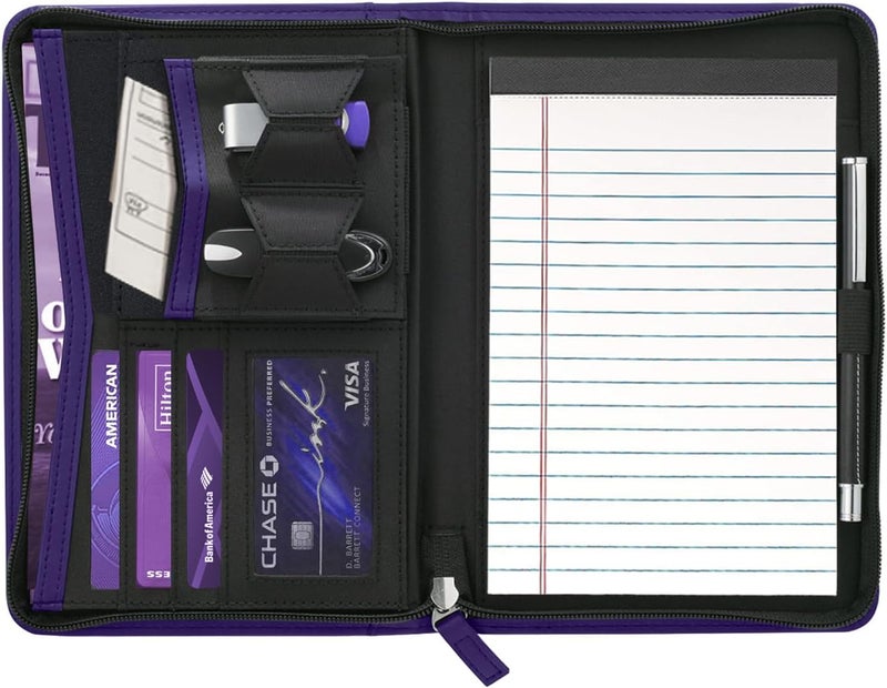 Gorbado Small Portfolio Organizer, A5 Zippered Business Portfolio, Junior Padfolio Folder Binder for Women & Men, 5 x 8 Writing Pad Included, Dark Purple - Image 2
